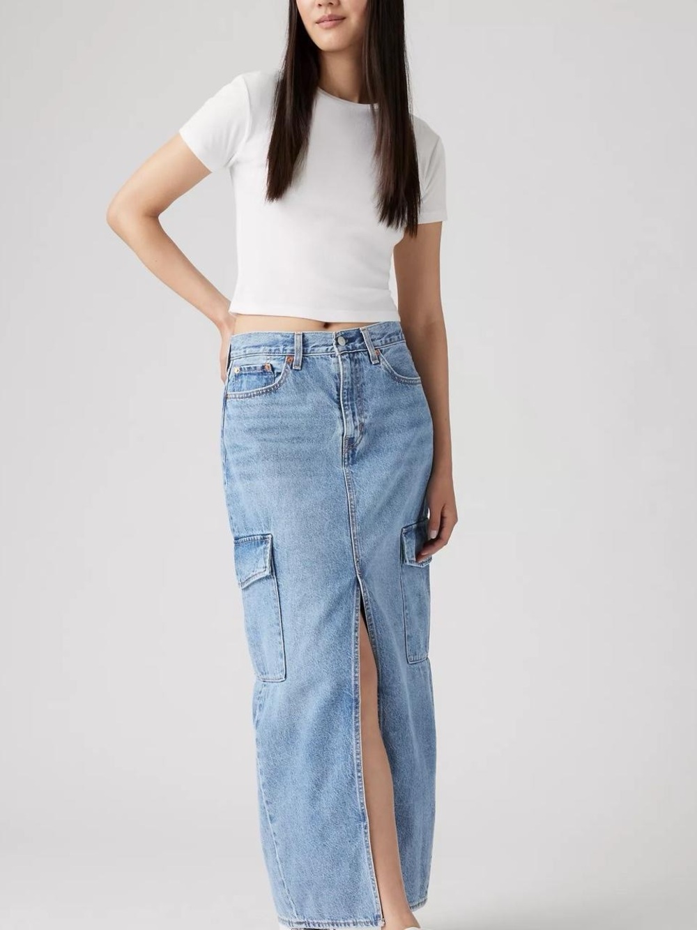 Levi's Light Blue Denim Maxi Skirt with Front Slit